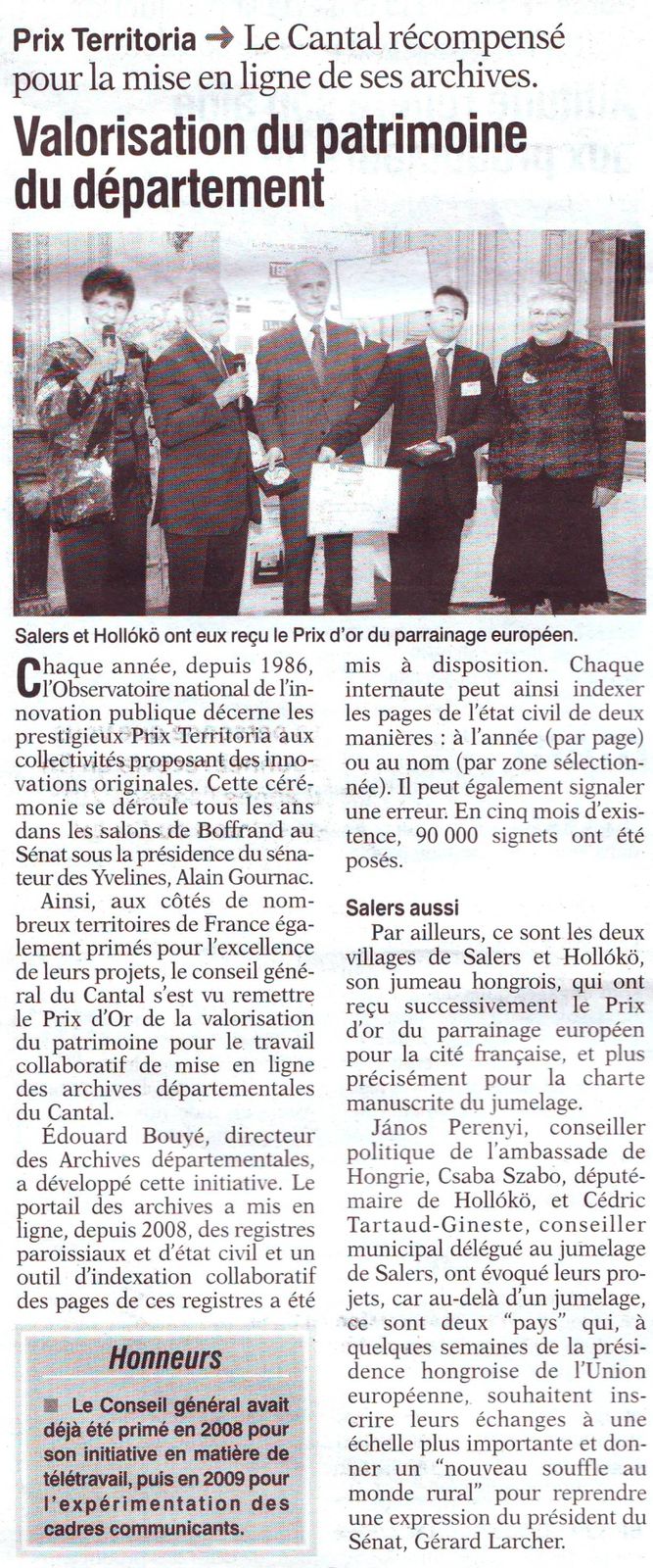 2011-01-01 L'union du Cantal, prix territoria Salers