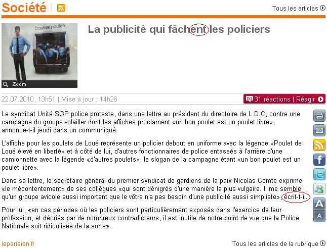 Le Parisien double faute publicite volaille