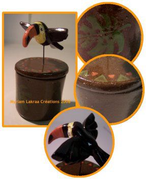 Poterie à la plaque : boîte toucan, 2007-2008 - Myriam Lakraa Création