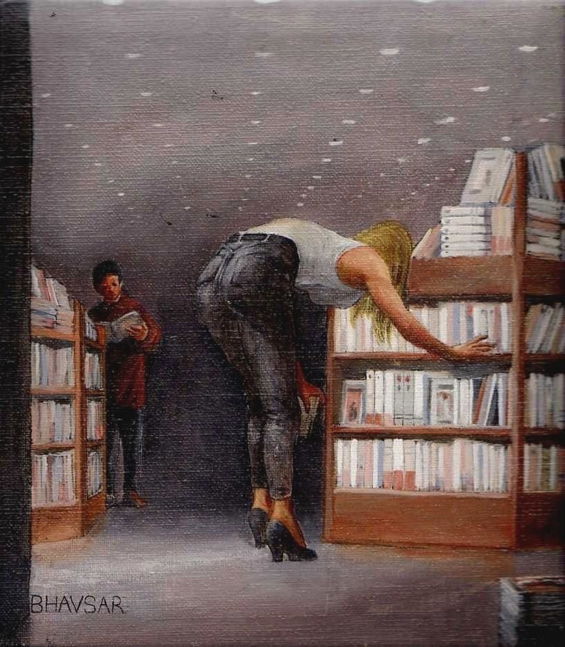 Pfuu, toujours sur le front : j'aime les livres et, hop, en 1998, j'ai dessiné chez les libraires parisiens : ça m'a donné matière à tableau jusqu'en 2000 et même au-delà 