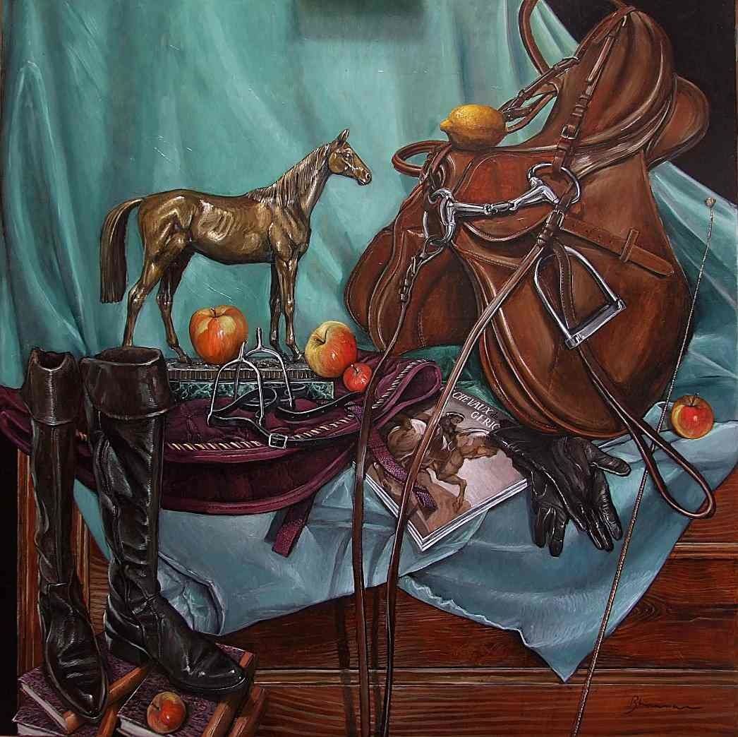 Nature morte pour une cavalière Huile sur toile 100X100 se