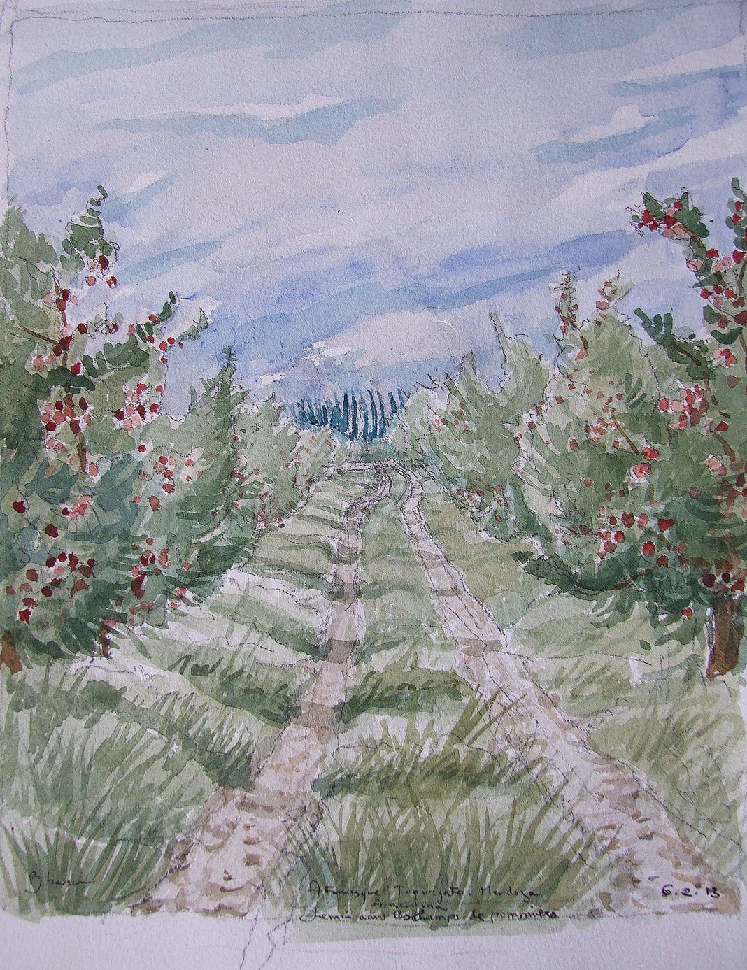 Atamisque Chemin dans les pommes aquarelle 22x31 6 2 13 (2)