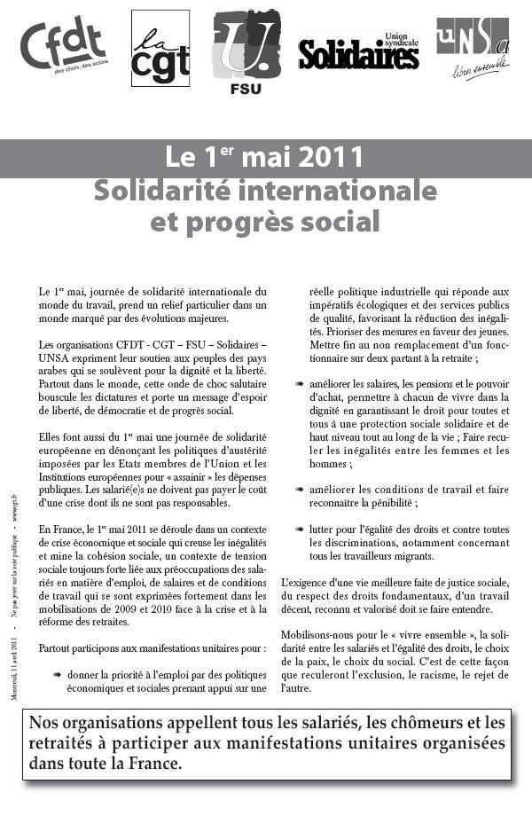 1er mai 2011 déclaration commune
