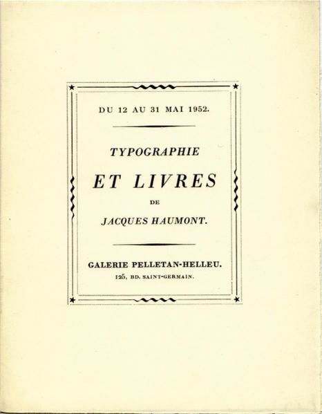 Exposition de Jacques Haumont, Paris, mai 1952. Texte de présentation : Yves Gandon.