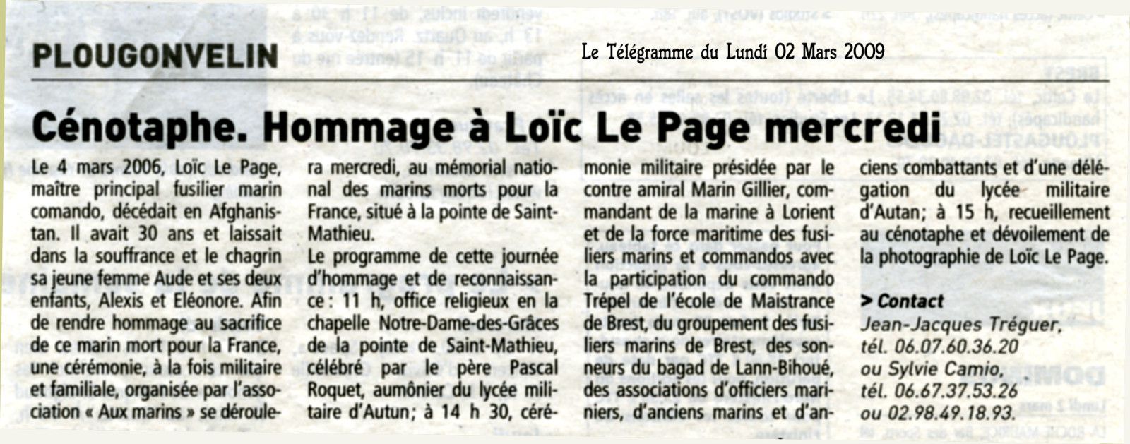 Les articles de presse évoquant de l'association "Aux Marins" au cours de l'année 2009.