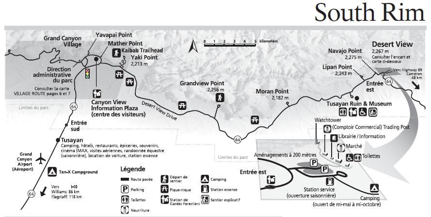Grand Canyon : Carte-de-South-Rim