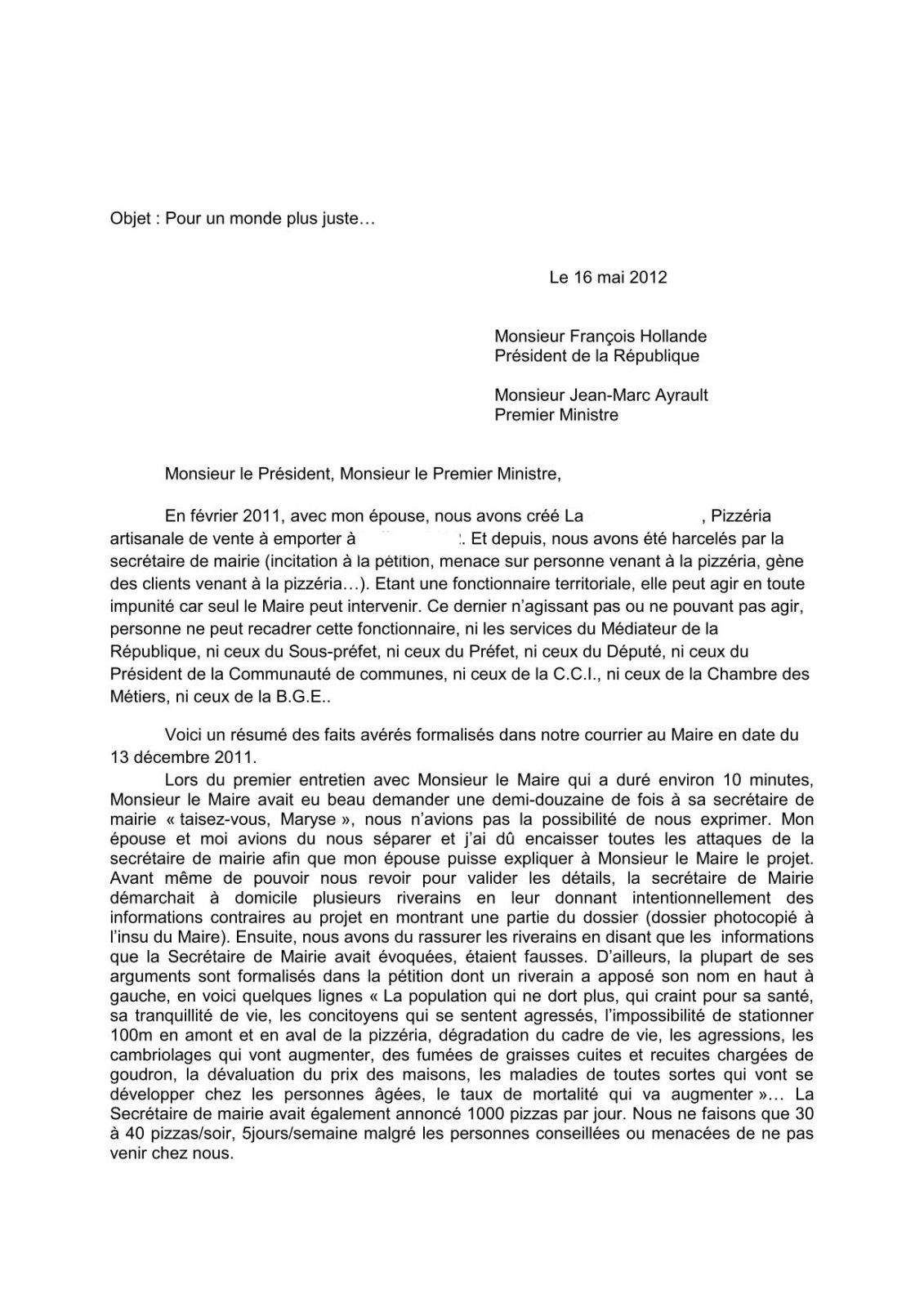 Lettre au Président de la Republique 1