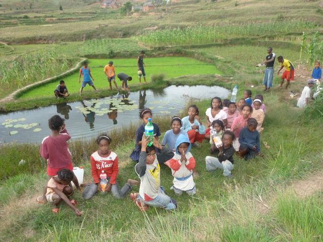 Source eau potable entourée de rizières, située à 200 m
