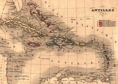 Carte géographique ancienne des Antilles (wp-FR) avec réhaussé m