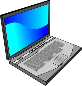 1 opened laptop computer, blue screen 1 ordinateur portable ouvert, é