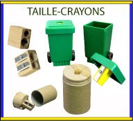 Famille taille-crayons avec conteneur ou sans conteneur, bois ou plastique recyclé